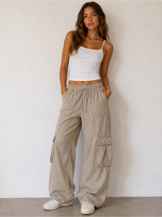 Urban Outfitters Pants - SOLD Wide Leg Cargo Pants in Taupe